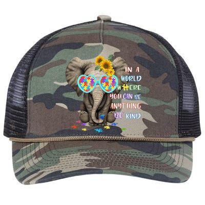 Be Kind Autism Awareness Elephant Autism Retro Rope Trucker Hat Cap