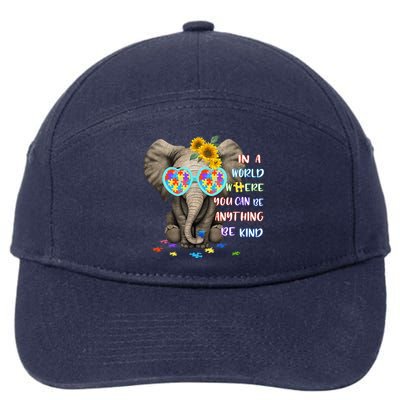 Be Kind Autism Awareness Elephant Autism 7-Panel Snapback Hat