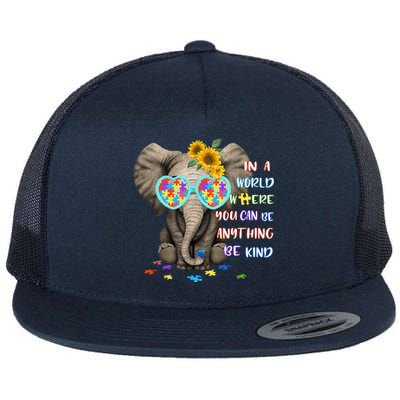 Be Kind Autism Awareness Elephant Autism Flat Bill Trucker Hat