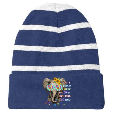 Be Kind Autism Awareness Elephant Autism Striped Beanie with Solid Band