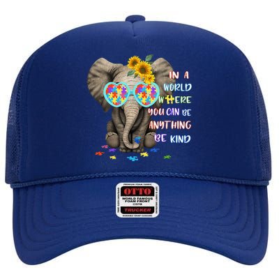 Be Kind Autism Awareness Elephant Autism High Crown Mesh Back Trucker Hat