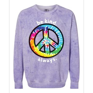 Be Kind Always Tie Dye Peace Sign Spread Kindness Colorblast Crewneck Sweatshirt