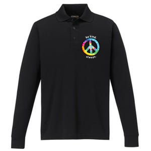 Be Kind Always Tie Dye Peace Sign Spread Kindness Performance Long Sleeve Polo