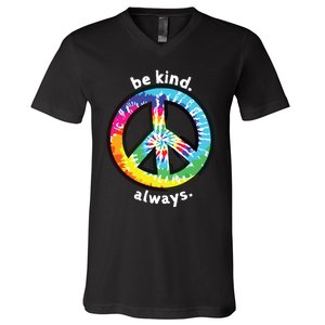 Be Kind Always Tie Dye Peace Sign Spread Kindness V-Neck T-Shirt