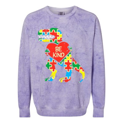 Be Kind Autism Awareness Dinosaur Boy Girl Toddlers Colorblast Crewneck Sweatshirt