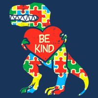 Be Kind Autism Awareness Dinosaur Boy Girl Toddlers 7 Panel Mesh Trucker Snapback Hat