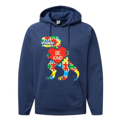 Be Kind Autism Awareness Dinosaur Boy Girl Toddlers Performance Fleece Hoodie