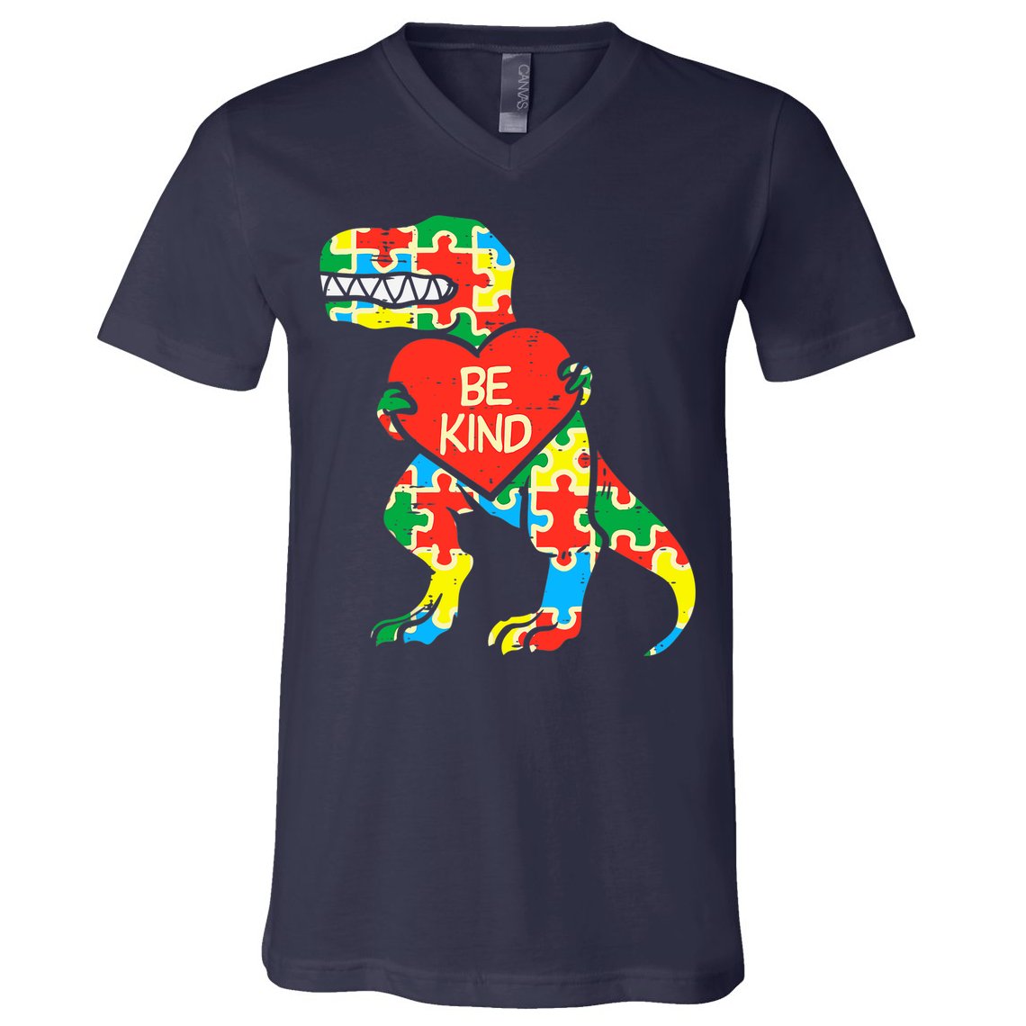 Be Kind Autism Awareness Dinosaur Boy Girl Toddlers V-Neck T-Shirt