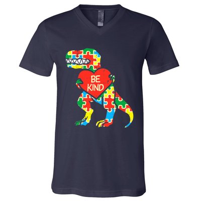 Be Kind Autism Awareness Dinosaur Boy Girl Toddlers V-Neck T-Shirt