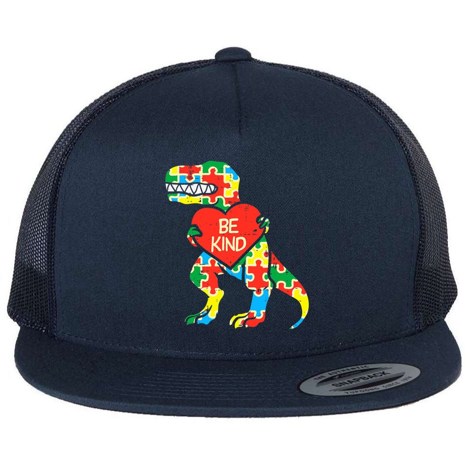 Be Kind Autism Awareness Dinosaur Boy Girl Toddlers Flat Bill Trucker Hat