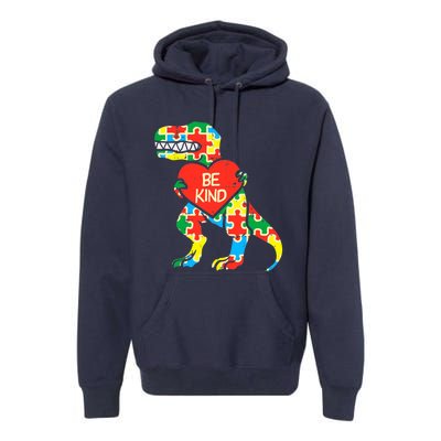 Be Kind Autism Awareness Dinosaur Boy Girl Toddlers Premium Hoodie