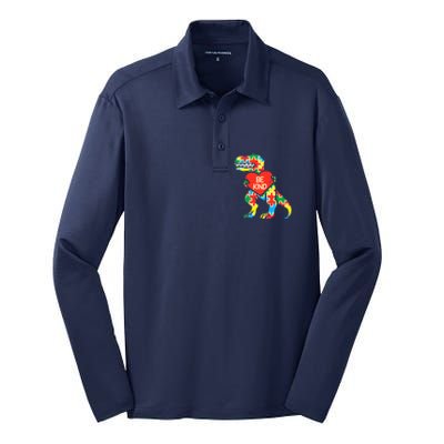 Be Kind Autism Awareness Dinosaur Boy Girl Toddlers Silk Touch Performance Long Sleeve Polo