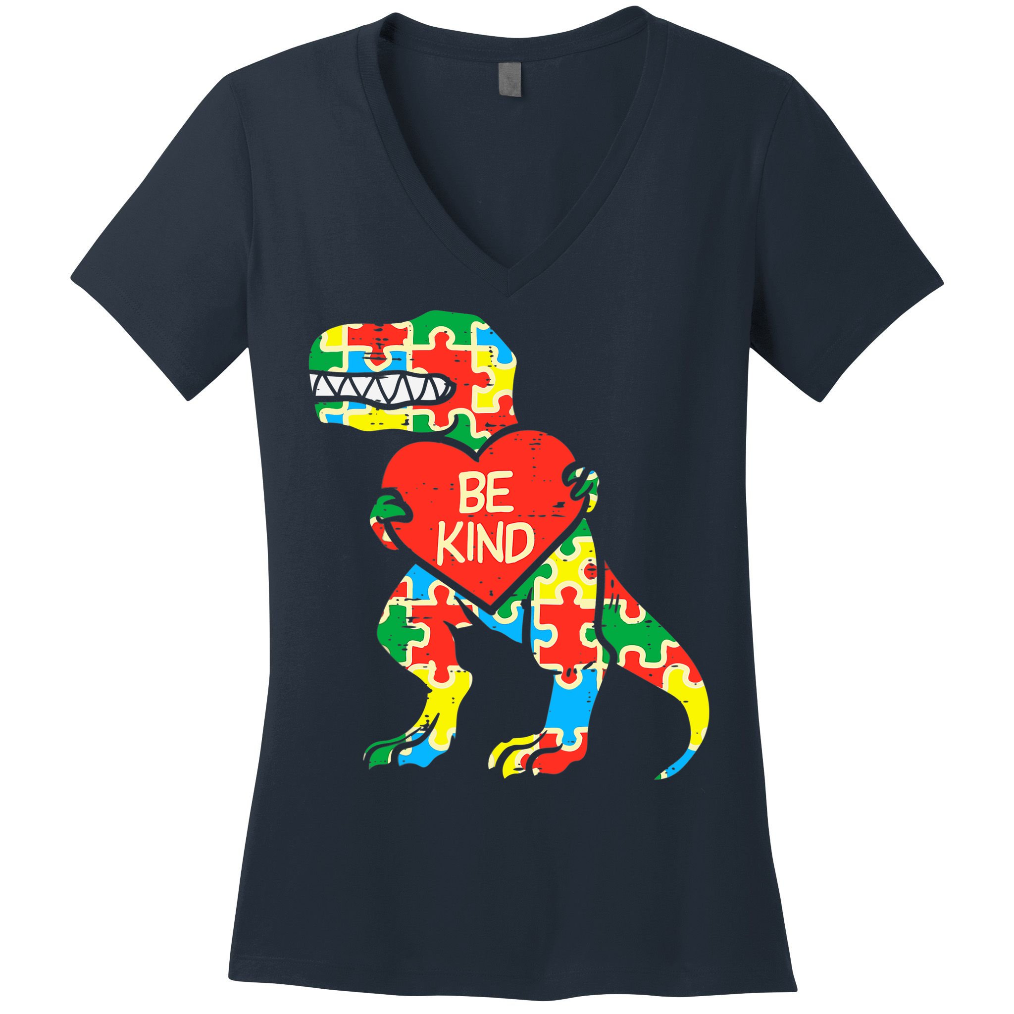 Be Kind Autism Awareness Dinosaur Boy Girl Toddlers Women's V-Neck T-Shirt