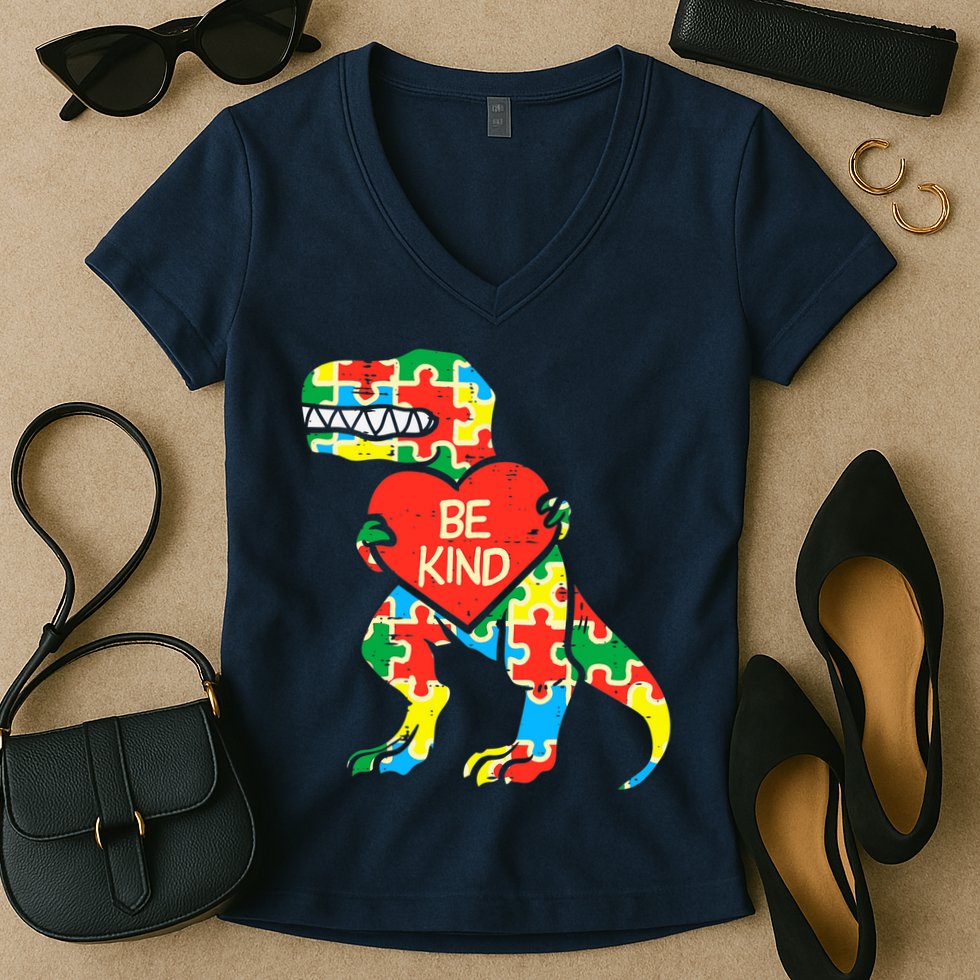 Be Kind Autism Awareness Dinosaur Boy Girl Toddlers Women's V-Neck T-Shirt