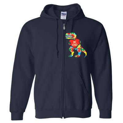 Be Kind Autism Awareness Dinosaur Boy Girl Toddlers Full Zip Hoodie