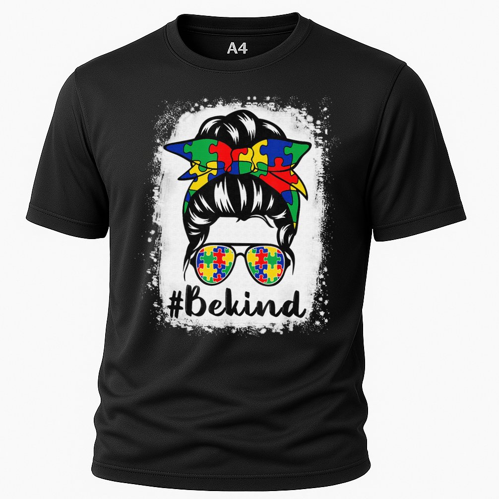 Be Kind Autism Awareness Messy Bun Hair Cooling Performance Crew T-Shirt