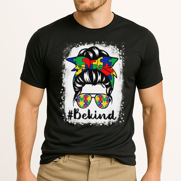 Be Kind Autism Awareness Messy Bun Hair Cooling Performance Crew T-Shirt