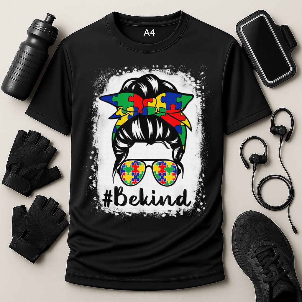 Be Kind Autism Awareness Messy Bun Hair Cooling Performance Crew T-Shirt