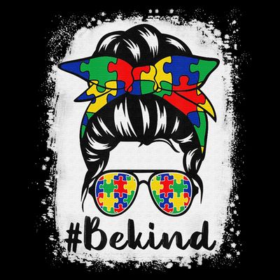 Be Kind Autism Awareness Messy Bun Hair T-Shirt