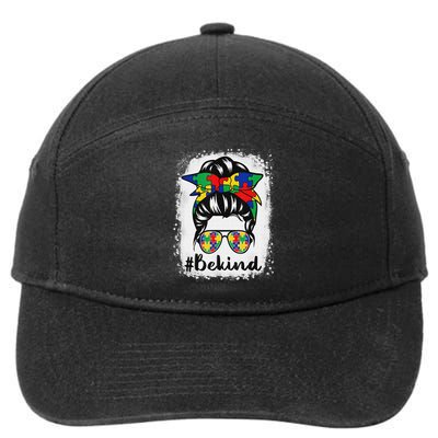 Be Kind Autism Awareness Messy Bun Hair 7-Panel Snapback Hat