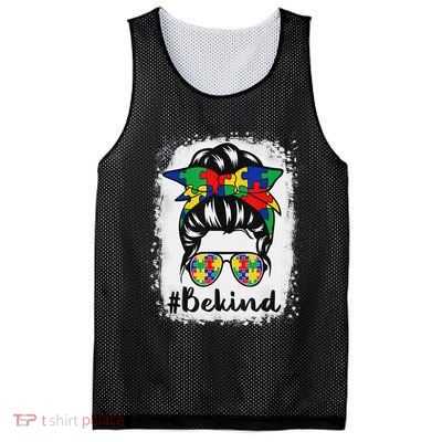 Be Kind Autism Awareness Messy Bun Hair Mesh Reversible Basketball Jersey Tank