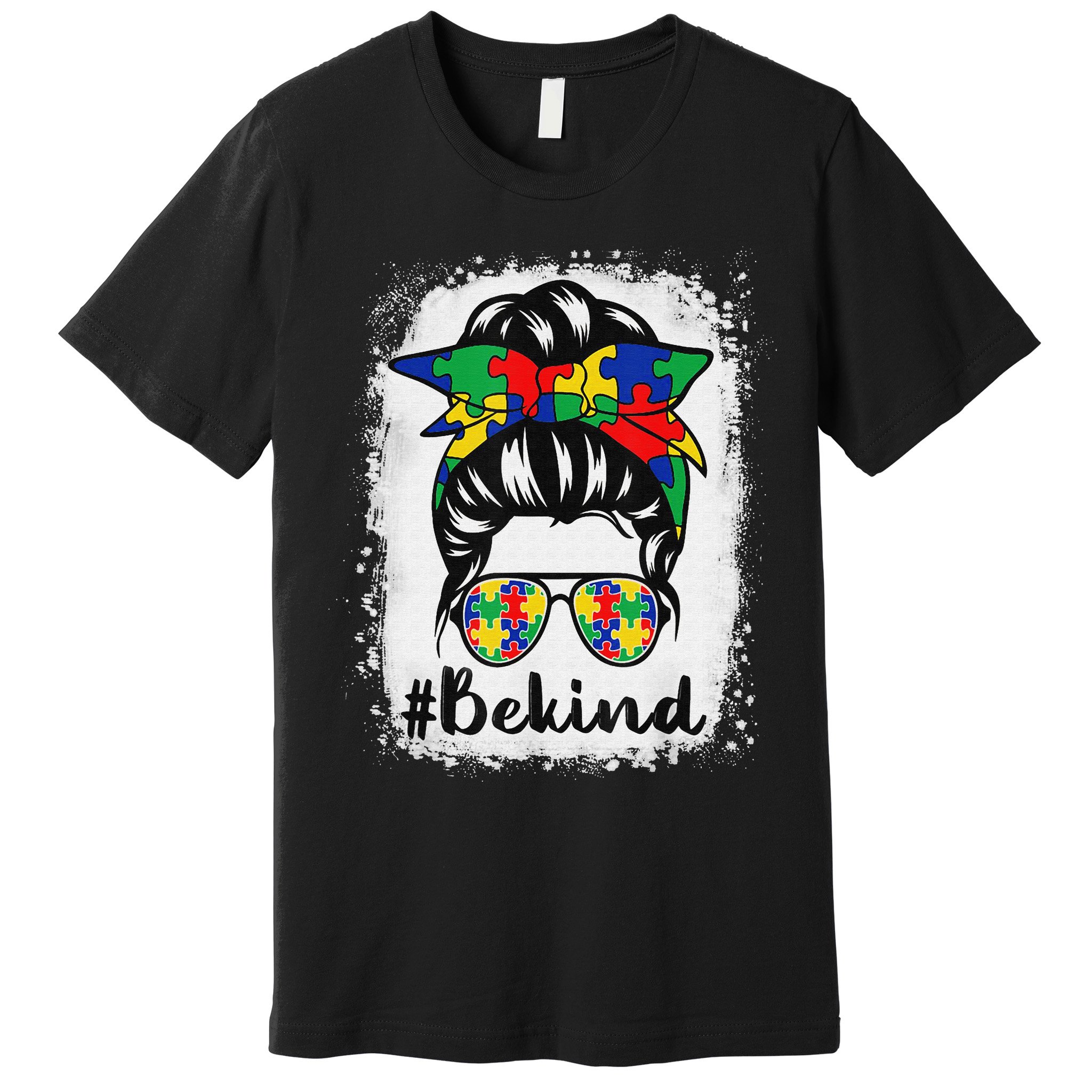 Be Kind Autism Awareness Messy Bun Hair Premium T-Shirt