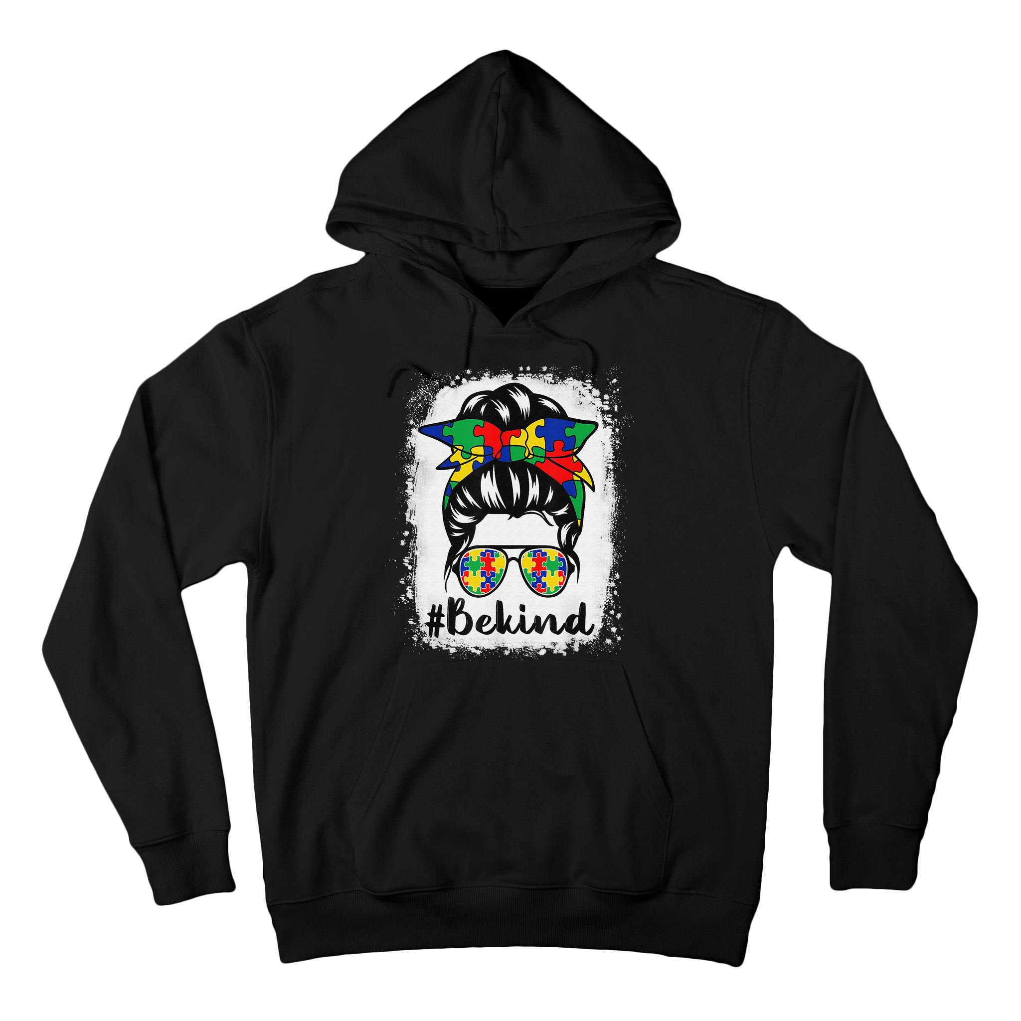 Be Kind Autism Awareness Messy Bun Hair Tall Hoodie