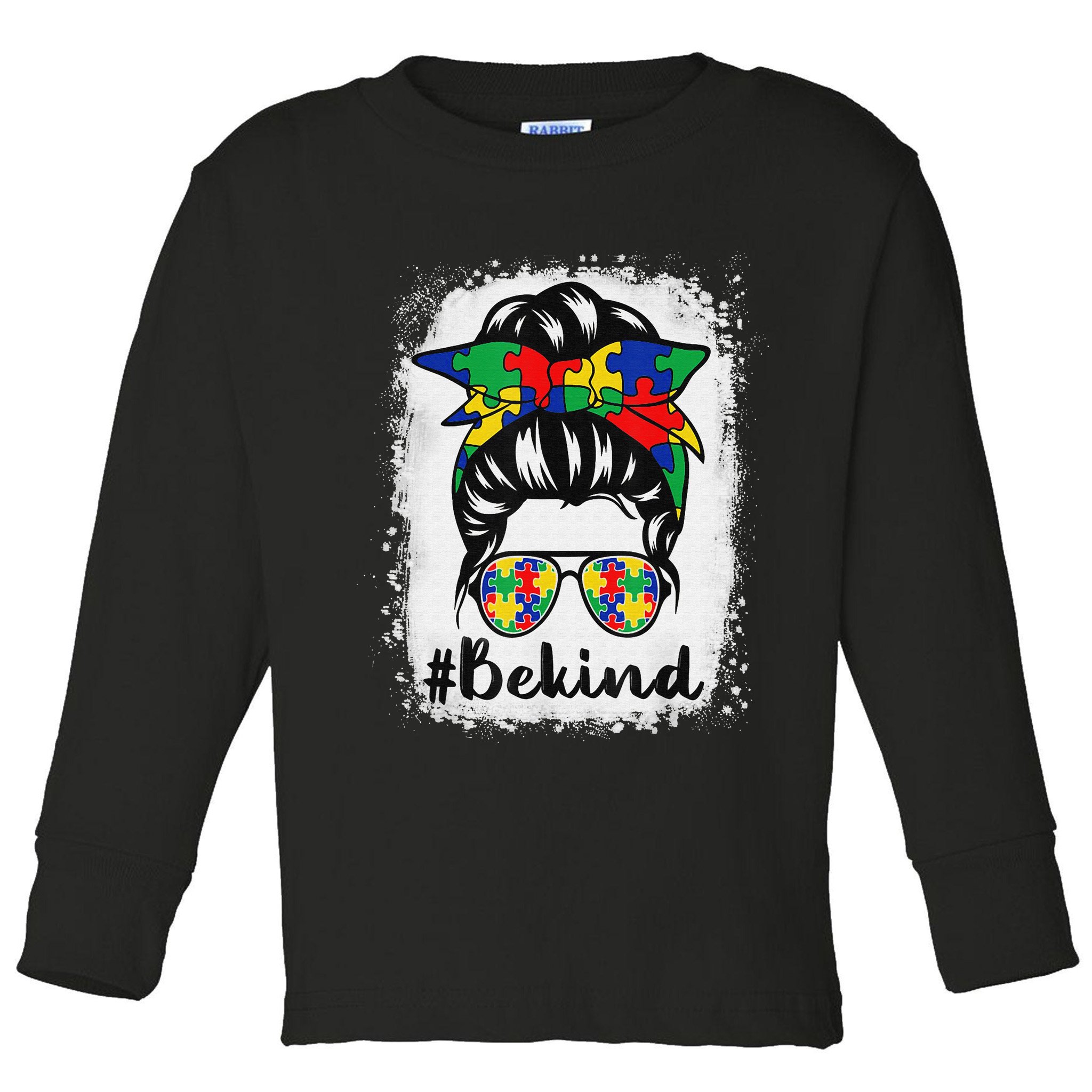 Be Kind Autism Awareness Messy Bun Hair Toddler Long Sleeve Shirt