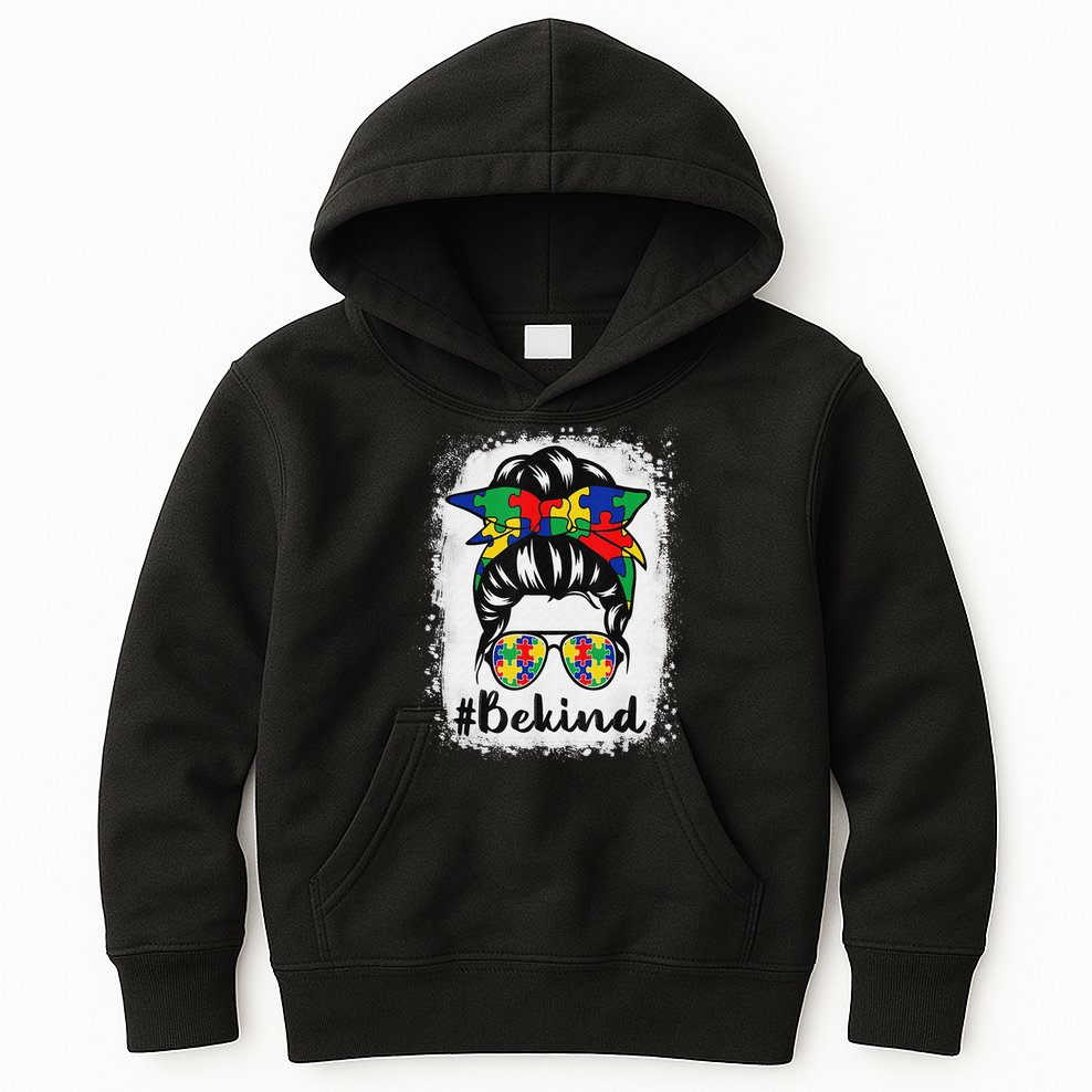 Be Kind Autism Awareness Messy Bun Hair Kids Hoodie
