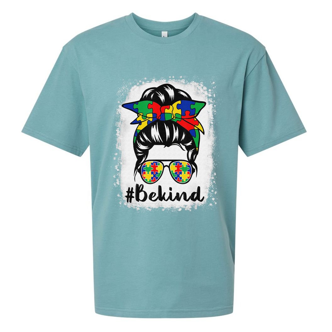 Be Kind Autism Awareness Messy Bun Hair Sueded Cloud Jersey T-Shirt
