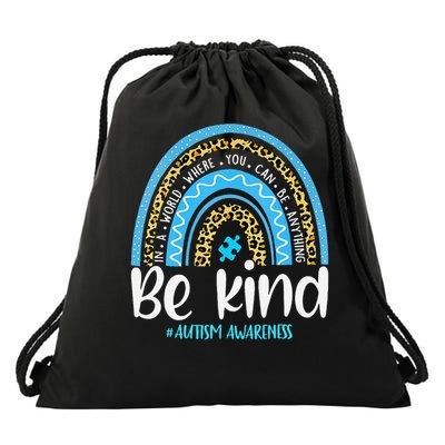 Be Kind Autism Awareness Leopard Rainbow Choose Kindness Drawstring Bag