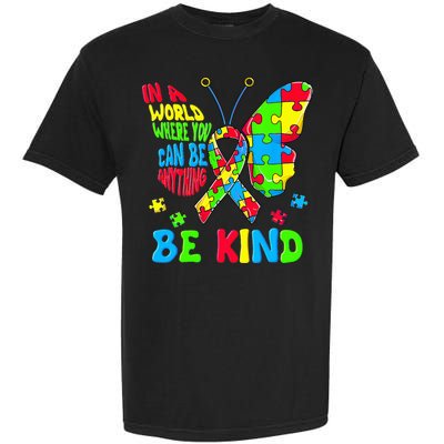 Be Kind Autism Awareness Kindness Puzzle Ribbon Butterfly Garment-Dyed Heavyweight T-Shirt