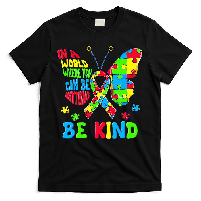 Be Kind Autism Awareness Kindness Puzzle Ribbon Butterfly T-Shirt