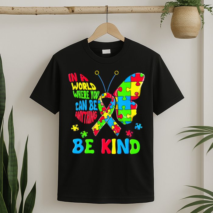 Be Kind Autism Awareness Kindness Puzzle Ribbon Butterfly T-Shirt