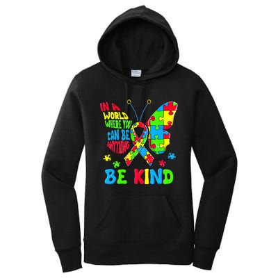 Be Kind Autism Awareness Kindness Puzzle Ribbon Butterfly Women's Pullover Hoodie