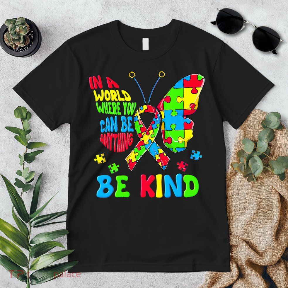 Be Kind Autism Awareness Kindness Puzzle Ribbon Butterfly Premium T-Shirt