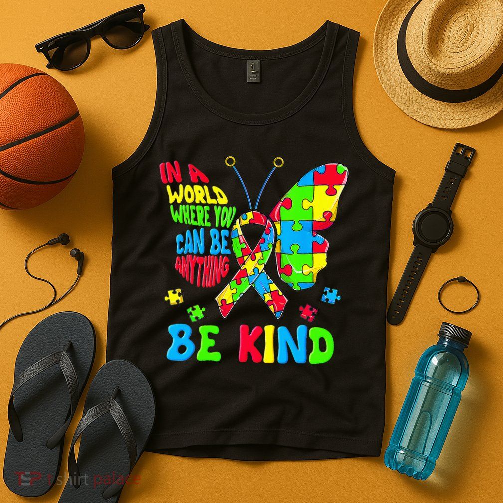 Be Kind Autism Awareness Kindness Puzzle Ribbon Butterfly Tank Top