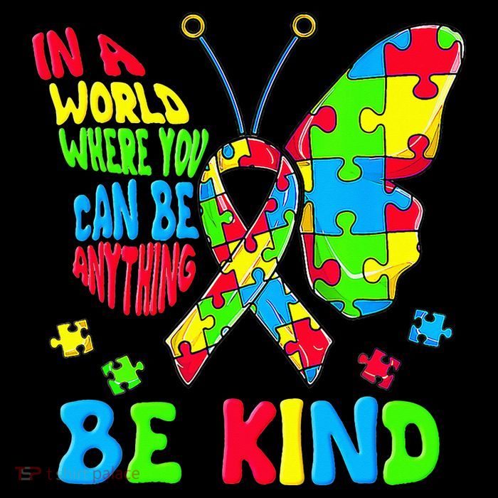 Be Kind Autism Awareness Kindness Puzzle Ribbon Butterfly Womens T-Shirt