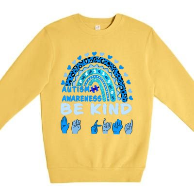 Be Kind Autism Awareness Rainbow Trendy BoHo Rainbow Leopard Print Premium Crewneck Sweatshirt