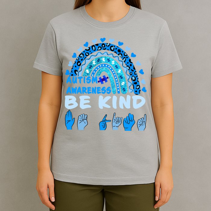 Be Kind Autism Awareness Rainbow Trendy BoHo Rainbow Leopard Print T-Shirt