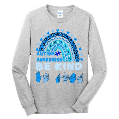 Be Kind Autism Awareness Rainbow Trendy BoHo Rainbow Leopard Print Tall Long Sleeve T-Shirt