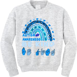 Be Kind Autism Awareness Rainbow Trendy BoHo Rainbow Leopard Print Kids Sweatshirt