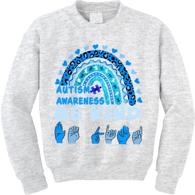 Be Kind Autism Awareness Rainbow Trendy BoHo Rainbow Leopard Print Kids Sweatshirt