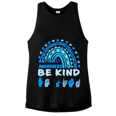 Be Kind Autism Awareness Rainbow Trendy BoHo Rainbow Leopard Print Ladies PosiCharge Tri-Blend Wicking Tank
