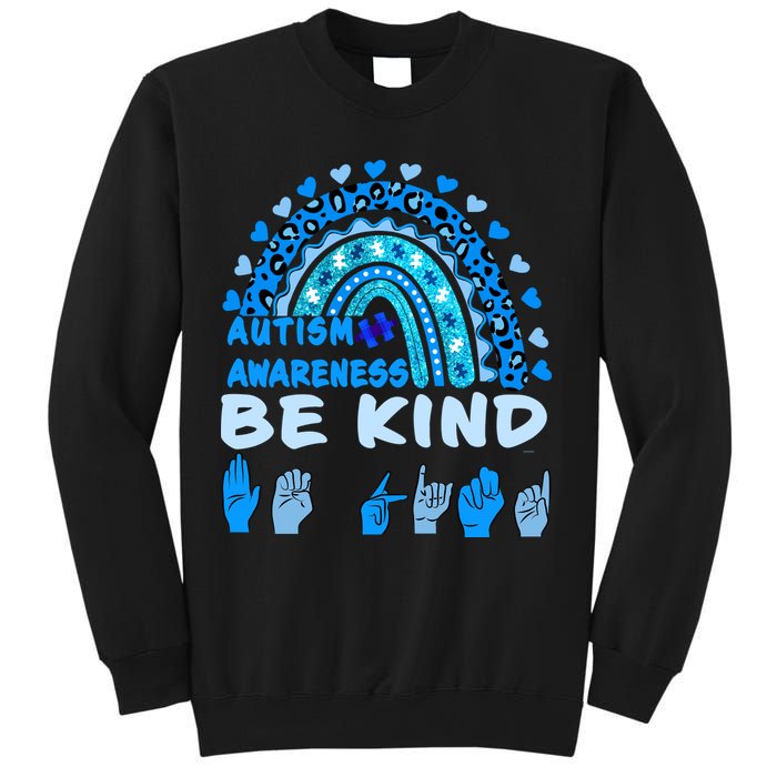 Be Kind Autism Awareness Rainbow Trendy BoHo Rainbow Leopard Print Sweatshirt