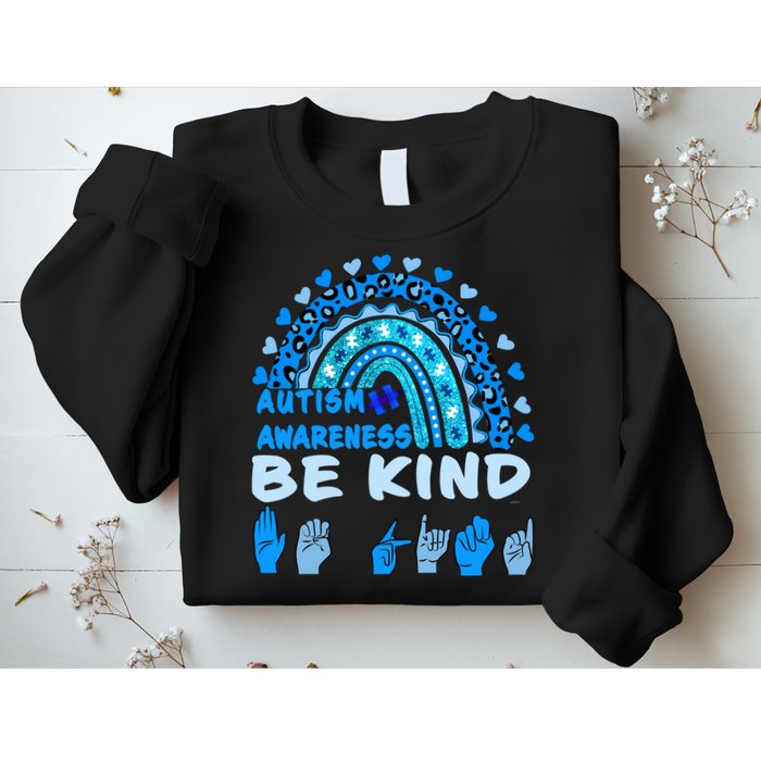 Be Kind Autism Awareness Rainbow Trendy BoHo Rainbow Leopard Print Sweatshirt
