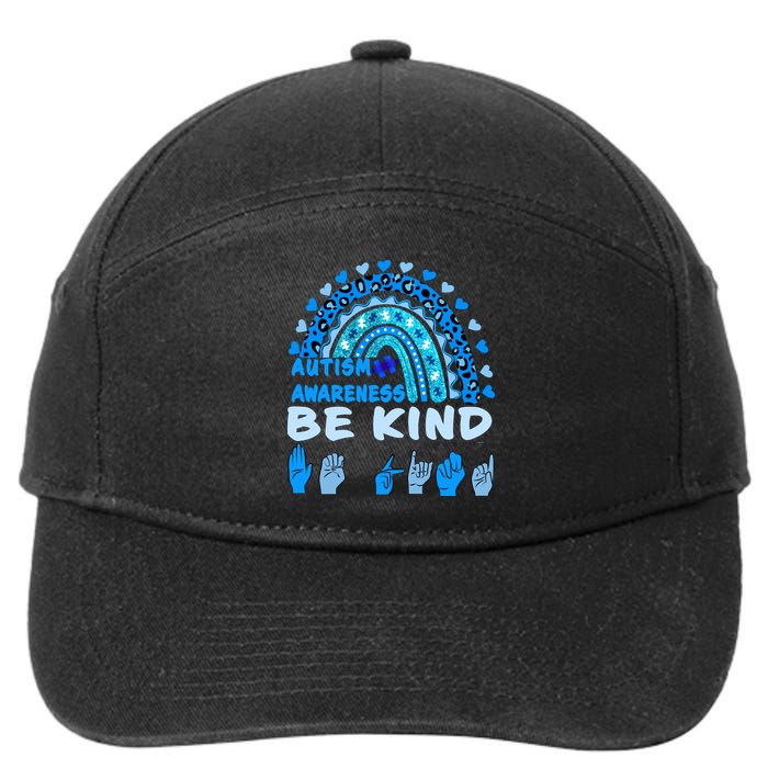Be Kind Autism Awareness Rainbow Trendy BoHo Rainbow Leopard Print 7-Panel Snapback Hat