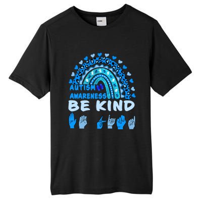 Be Kind Autism Awareness Rainbow Trendy BoHo Rainbow Leopard Print Tall Fusion ChromaSoft Performance T-Shirt