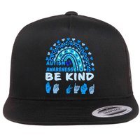 Be Kind Autism Awareness Rainbow Trendy BoHo Rainbow Leopard Print Flat Bill Trucker Hat