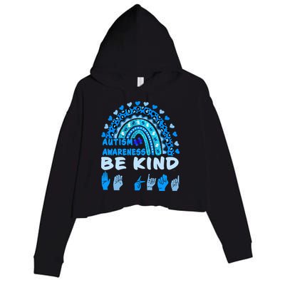 Be Kind Autism Awareness Rainbow Trendy BoHo Rainbow Leopard Print Crop Fleece Hoodie